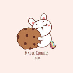 cute cookie logo with rabbit unicorn.