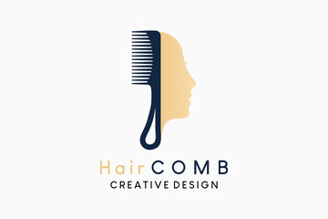 Hair comb logo design with silhouette of woman's face in creative concept - obrazy, fototapety, plakaty