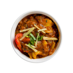 kadai chicken indian food or indian curry with mint sauce isolated on white background top view