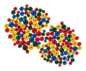 colorful plastic beads isolated on white background with clipping path