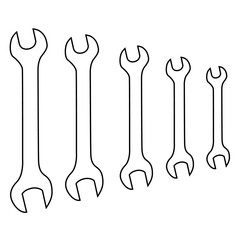 set of  wrenches tool for repair vector white with stroke