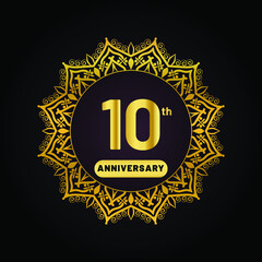 golden crown on black background, vintage style for 10th anniversary