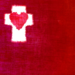 textured heart and cross red painted canvas texture