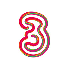 3 number with swirl candy. Vector candy and sugar font for bright logo, your application, sweet identity and more