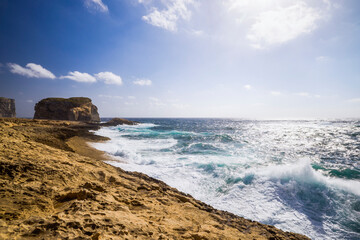 beautiful landscape with a rocky sea shore