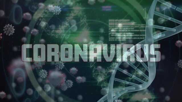 Animation of coronavirus, dna and virus cells on green and black background