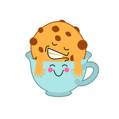 Cookies and coffee sex. experience pleasure. Dipping cookie in cup of coffee. Vector illustration with adult overtones