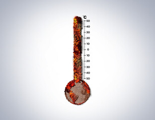 Global warming 3d illustration concept of earth. Thermometer with earth, global Heat Wave burned...