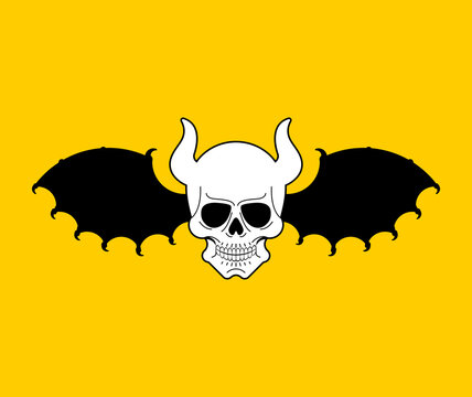 Skull with bat wings sign of Satan. Skeleton head of devil