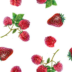 Berries. Seamless pattern with strawberries and raspberries. Watercolor. For design solutions for packaging