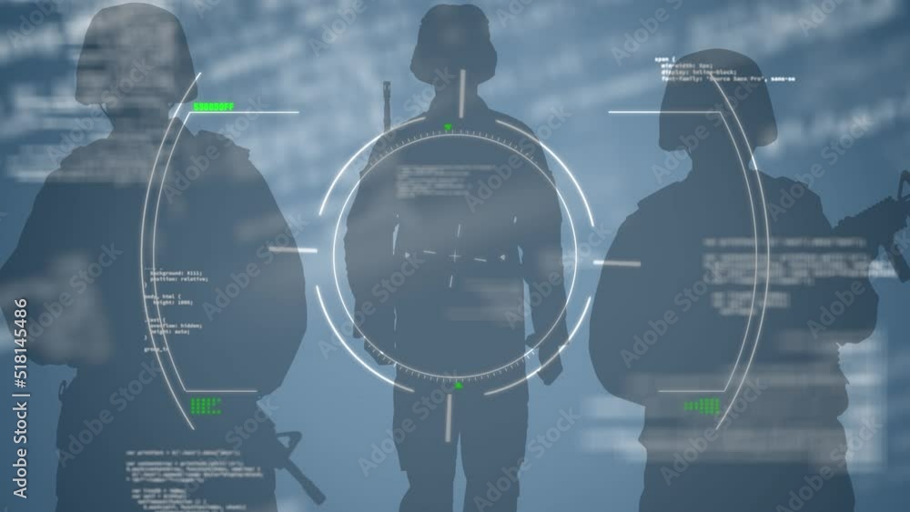 Poster Animation of scope scanning and data processing over soldiers