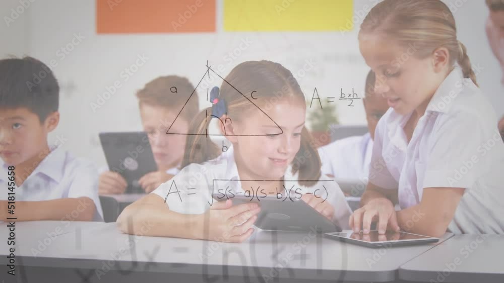 Aufkleber animation of mathematical formulas over diverse group of students