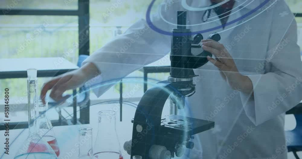Poster animation of digital interface with data processing over laboratory