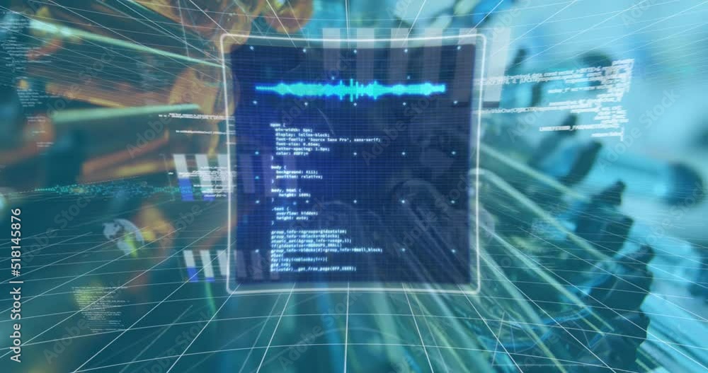 Poster animation of digital interface with data processing over laboratory