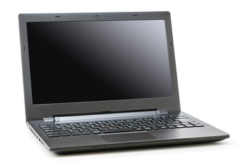 ノートパソコン（白抜き背景・影付き・右斜め）