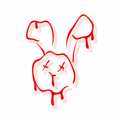 Modern distorted melting bunny face print. Perfect for T-shirt, sticker, poster, stationery. Hand drawn isolated vector illustration for decor and design.
