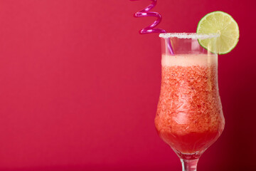 Strawberry cocktail with drinking straw
