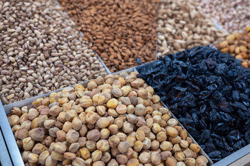 Dried fruits and nuts on local food market