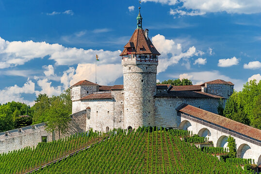 The Munot medieval circular fortification in the center of Schaffhausen on the High Rhine in Switzerland