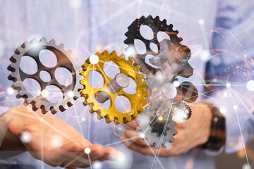 gear system data. Connecting lines and dots.Big data visualization