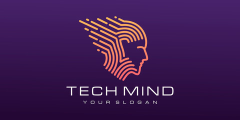 Head tech logo, robotic technology logo vector design inspiration