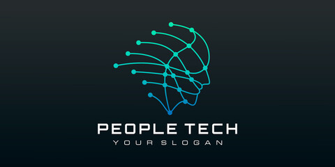 Head tech logo, robotic technology logo vector design inspiration