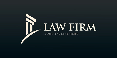 justice law logo design template. attorney logo with pillar and star shape illustration