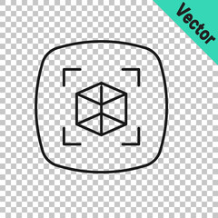 Black line 3d modeling icon isolated on transparent background. Augmented reality or virtual reality. Vector