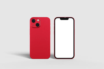 Realistic blank red phone pro illustration for mockup. 3D Render.