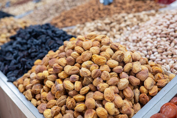 Dried fruits and nuts on local food market