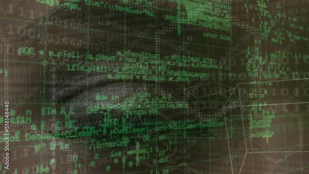 Poster animation of digital data processing over dark background