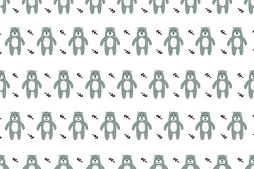 Cute Scandinavian Bear Seamless Pattern Background Vector