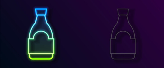 Glowing neon line Soy sauce bottle icon isolated on black background. Vector