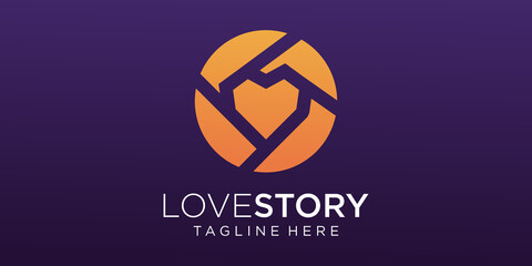 love lens logo, lens with heart design vector simple elegant modern style.