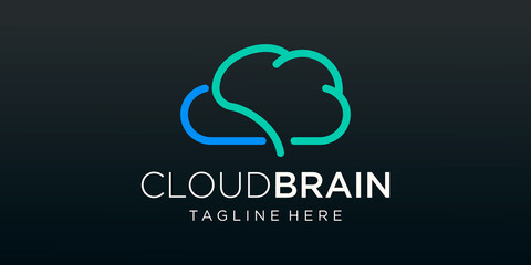 cloud brain logo design vector icon. digital brain logo.