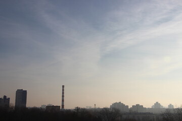 Minsk, Belarus. Top View Skyline Cityscape In early morning under clear blue sky