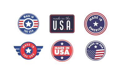 Naklejka premium Made in USA. American manufactured emblem. Pride United States national badge.