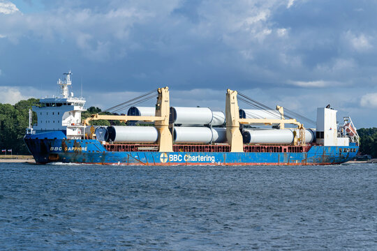 KIEL, GERMANY - JUNE 13, 2022: general cargo vessel BBC SAPPHIRE in the Kiel fjord
