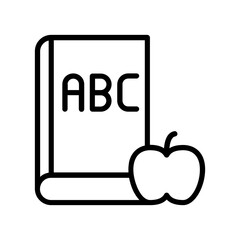 Book And Apple Icon. Line Art Style Design Isolated On White Background