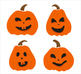 Set of scary Halloween pumpkins. Pumpkin lantern, Halloween symbol. Design template on a light background. Vector drawing. Happy Halloween.