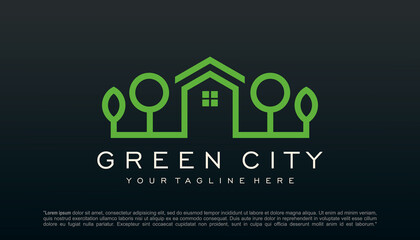 Green city Real Estate logo design vector template building.