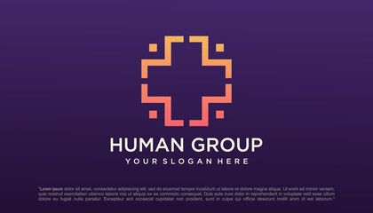 Obraz premium Cross Medical with People combination Logo Design Vector.