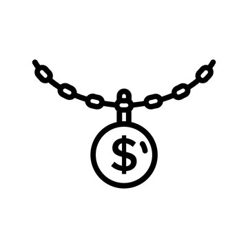 Dollar Necklace Icon. Line Art Style Design Isolated On White Background