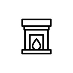 Fireplace Icon. Line Art Style Design Isolated On White Background