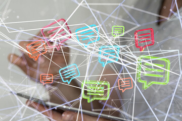 speech bubbles. People Chatting. 3d illustration of a communication concept, relating to feedback 3d