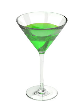 Green cocktail in a glass on white background