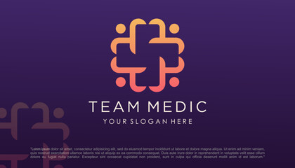 Cross Medical with People combination Logo Design Vector.