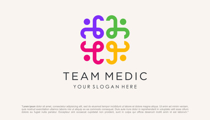 Cross Medical with People combination Logo Design Vector.