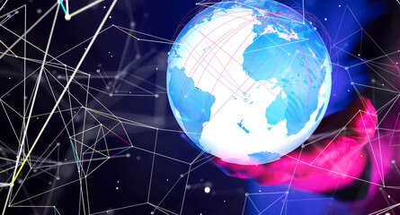Global network connection. World map point and line composition