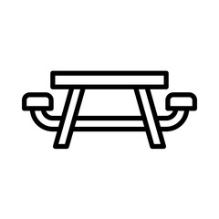 Picnic Table Icon. Line Art Style Design Isolated On White Background